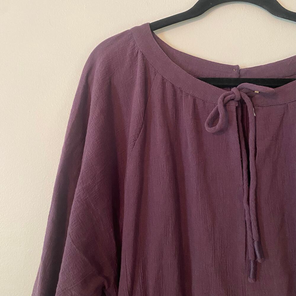 Free People Purple Rouched Puff Sleeve Mini Dress Long Sleeve Women size Medium - Picture 2 of 10